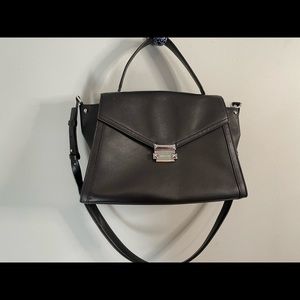 Michael Kors  Whitney Satchel Black Leather with silver hardware